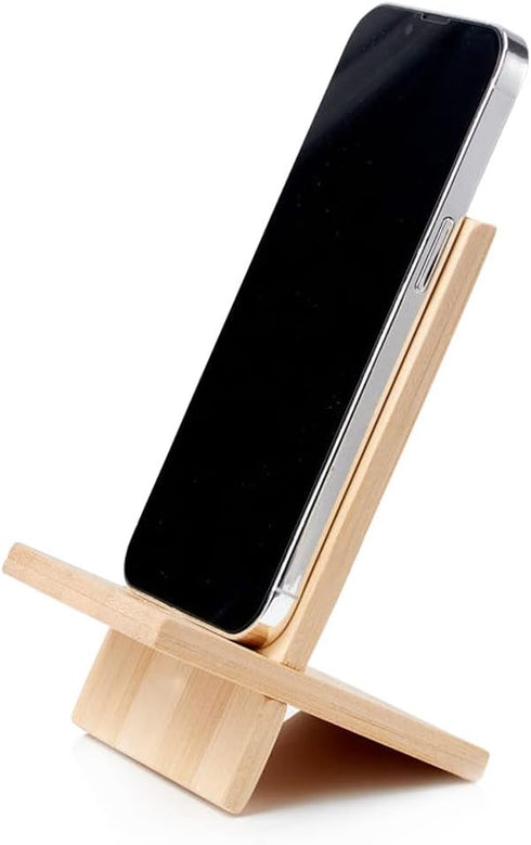 Bamboo Cell Phone Stand with Charging Hole, Detachable Wood Mobile Phone Holder for Desk, Compatible with iPhone iPad