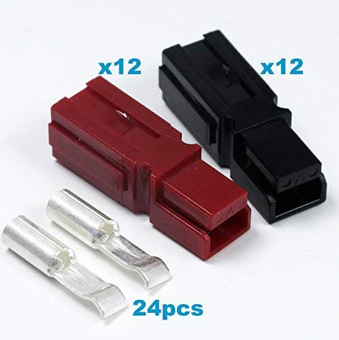 30 Amp Anderson Powerpole Connectors, PP15 to 45 - Red and Black Housing, 12-16 AWG Heavy Duty Contact, Pack of 12