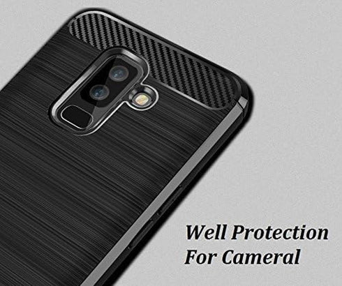 Case for Samsung Galaxy A6 Plus 2018, Carbon Fiber Shock Absorption Slim Case (Black)