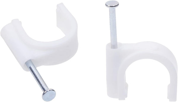 Mini Skater 16mm Nylon Steel Nail Circle Ethernet Cable Clips Cord Holder Wire Management, Pack of 50 (White)