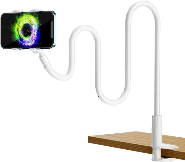 Gooseneck Phone Holder for Bed or Desk, Flexible Long Arm & Clamp, Headboard Phone Mount for iPhone or Mobile Phone