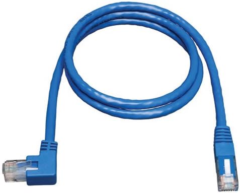 Tripp Lite Cat6 Gigabit Molded Patch Cable, RJ45 Left Angle M to RJ45 M, Blue, 10-ft.