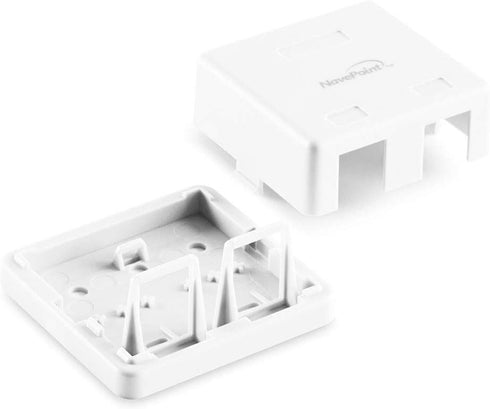 NavePoint Keystone Jack Surface-Mount Box, 2-Port White, 10-Pack