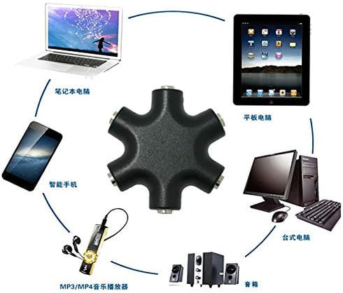 5-Way Multi Headphone Audio Splitter Connector, 3.5mm Stereo Splitter Cable 1 Male to 5 Female Adapter for iPhone,