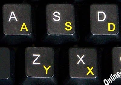 Swiss French German Keyboard Stickers, Yellow Letters on Transparent Background for Any Laptop PC Notebook