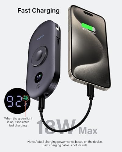 Portable Charger for iPhone 16, 302A, 10000mAh, Built-in AC Wall Plug, Watch Charger for Smart Devices