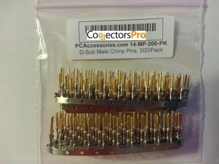 Connectors Pro D-Sub 2mm Male Crimp Pins, 200 Gold Tin Plated DB Connectors