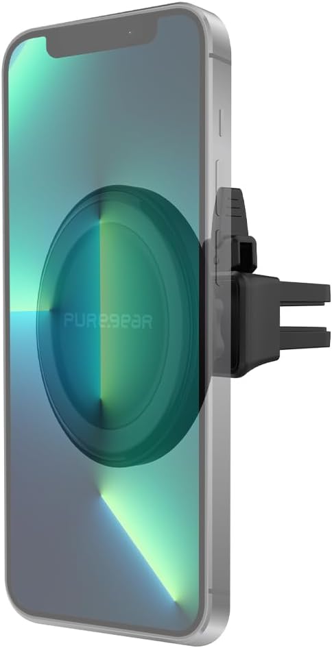 PureGear MagSafe Compatible Qi-Certified Fast Magnetic Wireless Round Car Charger for iPhone 15, 15 Pro, 14, 14 Plus,