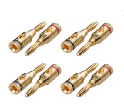 4 Pairs 8 Plugs Gold Plated Speaker Banana Plugs Open Screw Type Brass Connector for Home Theater