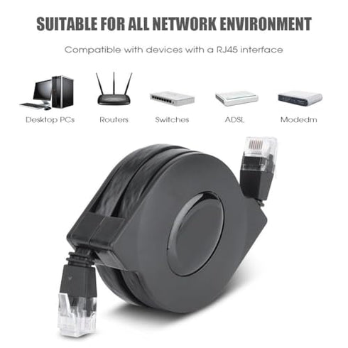 Zerone CAT 6 Ethernet Cable, Retractable Flat Shielded LAN Cord with RJ45 for Modem Router Gaming (2M) (1 Pc)