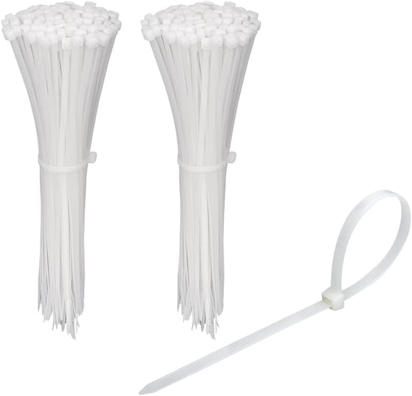 KOOWIN 200 Pack Bulk Small 6 inch Nylon Plastic Cable Zip Ties Wire Wraps in White