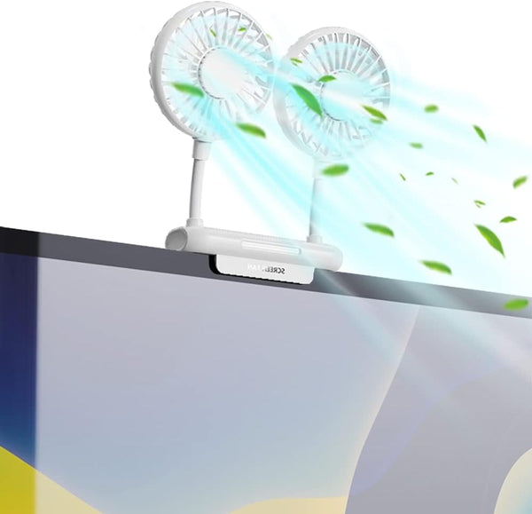 THRRLY Monitor Fan with 2 Rotatable Heads, 3 Speeds, Sturdy Clamp, USB Powered