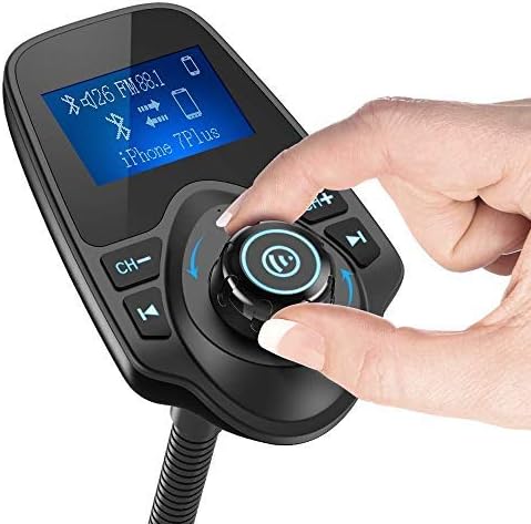 Nulaxy Bluetooth Car FM Transmitter - Wireless Audio Adapter Receiver, Handsfree, 1.44 Display, KM18 Black Matte