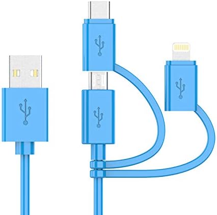 Apple MFI Certified 3-in-1 Cable (6FT) - Lightning, Type C, Micro USB for iPhone, iPad, Samsung Galaxy, Android & more.