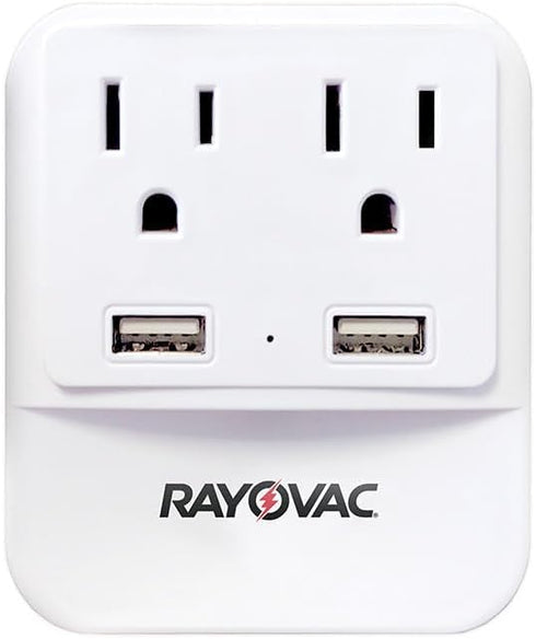 Rayovac Surge Protector with Night Light, 2 Outlet Power Strip & 2 USB-A Ports for Home, School, or Office