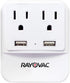Rayovac Surge Protector with Night Light, 2 Outlet Power Strip & 2 USB-A Ports for Home, School, or Office