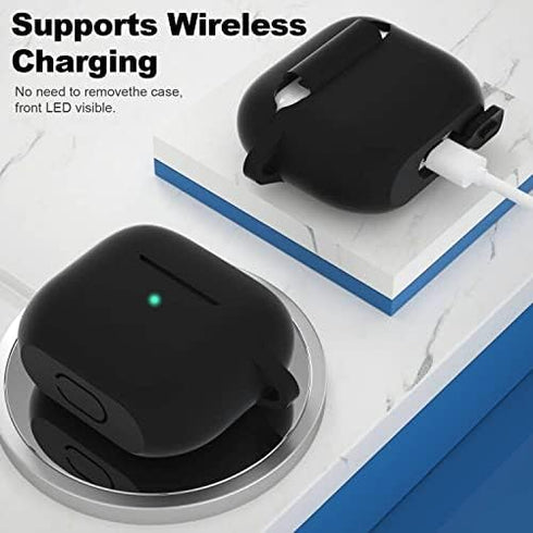 ATUAT Compatible with AirPods 3 Case, Protective Silicone Cover for 3rd Generation Case 2021, Wireless Charging - Black