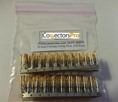 Connectors Pro D-Sub 2.0 mm Female Crimp Pins, 200/Pack - Gold Tin Plated for DB9, DB15, DB25, DB37, DB50