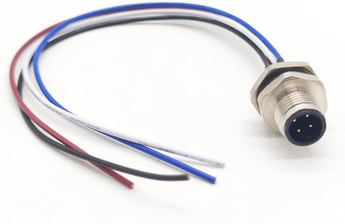 M12 4Pin Male Connector Cable, A Coded Straight Back Mount 1M Waterproof Male Aviation Socket IP67