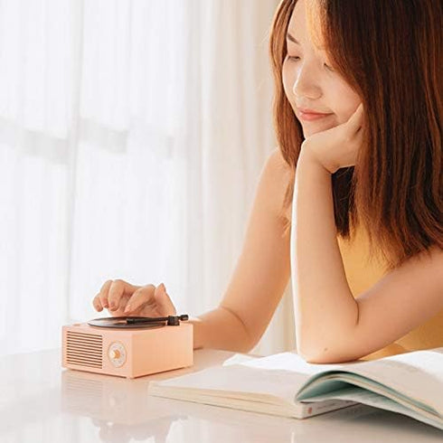 Vinyl Record Player Style Bluetooth Speaker, Old Fashioned Pink Cute Look Gift for Girls by Wetocke