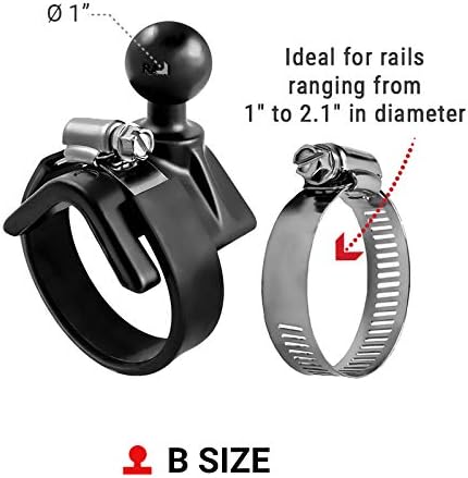 RAM Mounts Strap Hose Clamp Ball Base with B Size 1" Ball, Fits Rails 1" to 2.1" in Diameter