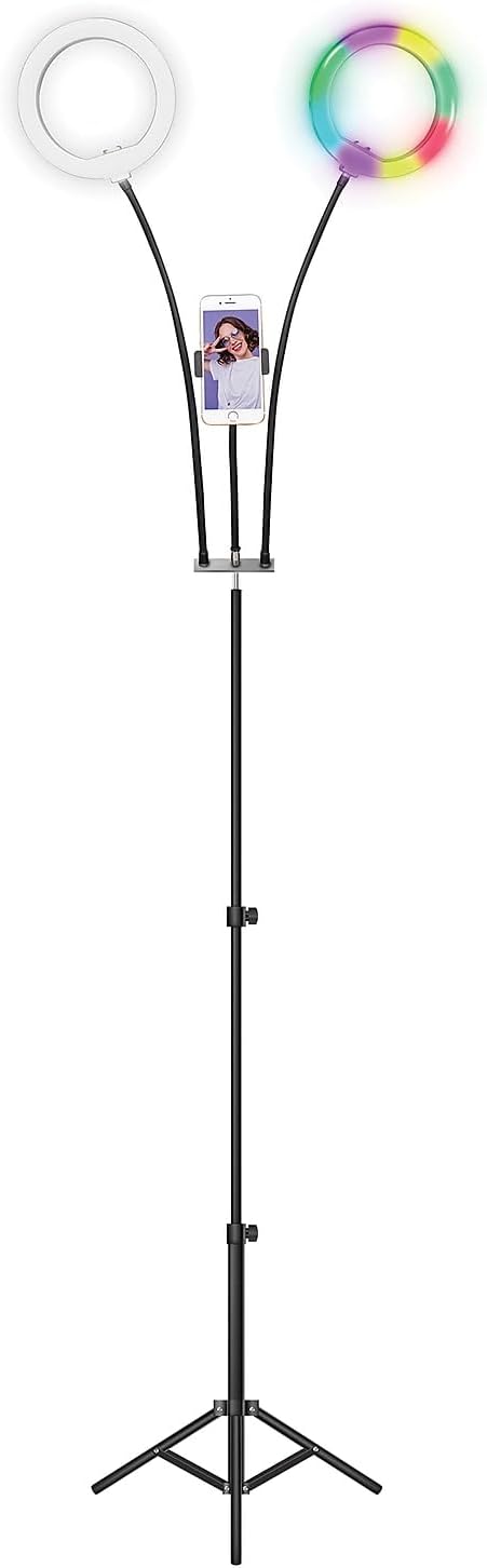 Supersonic SC-2710SR Double 8-inch Selfie Ring Light with 3 Color Modes, 32 RGB Modes, and 360° Rotatable Phone Holder