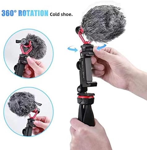 Metal Phone Tripod Mount with Rotatable Cold Shoe for Microphone, Compatible with iPhone Tripod Adapter
