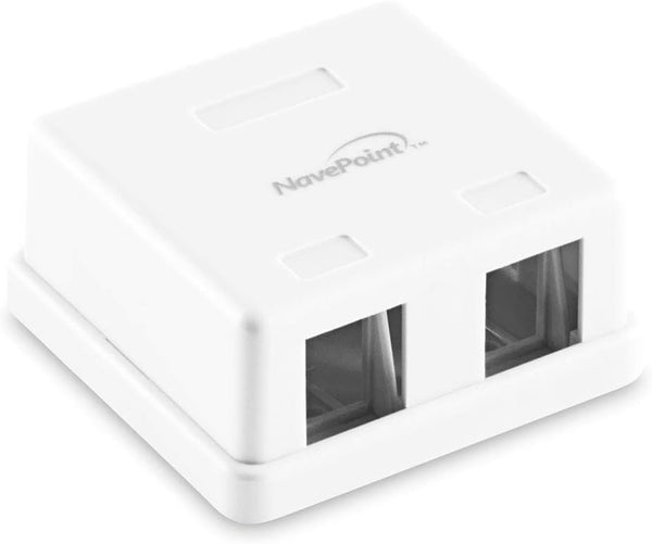 NavePoint Keystone Jack Surface-Mount Box, 2-Port White, 10-Pack