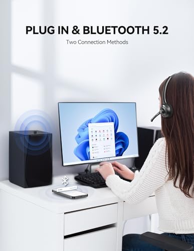 TECKNET Wireless Headset, Bluetooth Headphones with Noise Cancelling Microphone, Hands-Free for Cellphone/PC/Home
