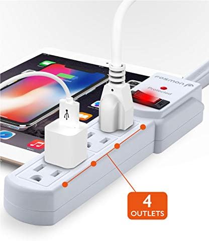Fosmon 4 Outlet Small Surge Protector Power Strip – 3Ft Short Power Strip with Flat Plug, 1875W, 490 Joules