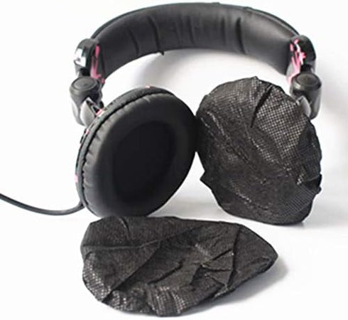 100 Pack Black Stretchable Headphone Ear Covers Sanitary Non-Woven Headset Covers Hygiene Ear Pads Cushions for Earmuff-Style Gaming Headphone/VR Headset/Most Large-Size Headphones 11cm