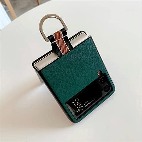 Lunivop Phone Case for Samsung Galaxy Z Flip3 5G, Luxury Ultra Slim Hard Plastic PU Leather Shockproof Green