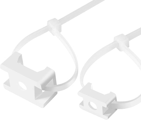 100 Pcs Cable Zip Tie Saddle Type Mounts with 8" Cable Ties and Tapping Screw, White