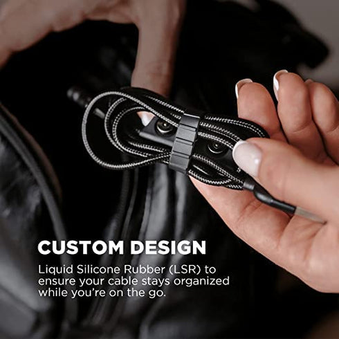 Statik 360 Magnetic Charging Cable - 3FT/1M USB to USB-C, Micro-USB, iPhone Charger, 90° Angle, LED Light, Black.