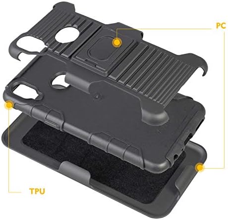 Case with Clip for Galaxy A10s, Nakedcellphone Black Rugged Cover with Finger Grip Stand, Built-in Mounting Plate, Belt