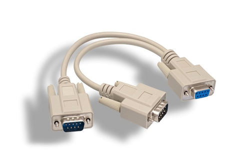 KENTEK 6 Inch DB9 Female to 2X DB9 Male Extension Y Splitter Cable, 9 Pin Serial RS-232 for PC Mac Linux