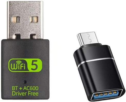 USB WiFi Adapter, 600Mbps USB WiFi Bluetooth Adapter with USB to USB C Adapter, Dual Band 5G/2.4G Wireless Network