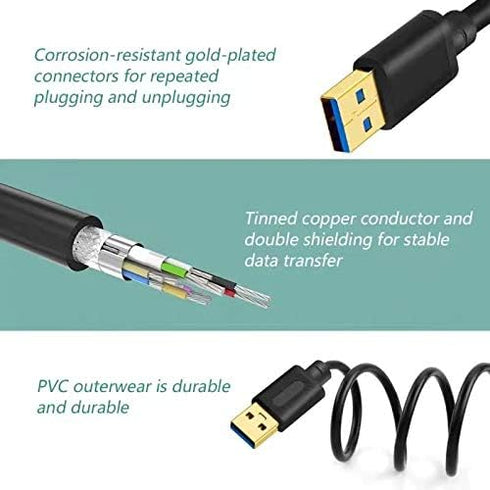 Tan QY USB 3.0 A to A Male Cable, 6Ft Double End USB Cord for Hard Drive Enclosures, DVD Player, Laptop