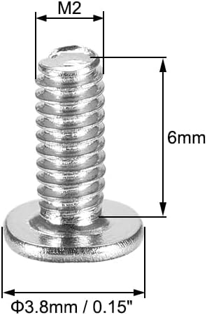 uxcell M2x6mm Phillips Screw Fastener Silver Tone, 3.8mm Dia Screw Head for Laptop PC TV Fan Switch, 100pcs