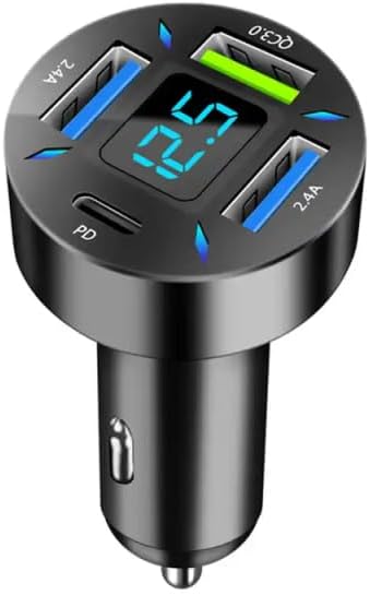 RDRKR 66W USB C Car Charger, 4-Port Cigarette Lighter Adapter, QC 3.0, PD, 2.4 A for Android/iPhone/Tablets