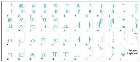 4Keyboard Korean Keyboard Labels Layout ON Transparent (Clear) Background with Black, Blue, Green, Orange, RED, White
