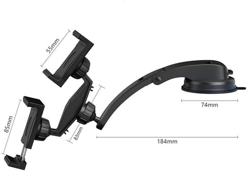 Dual Car Phone Mount, Adjustable Phone Holder for Car Dashboard, Compatible with 3.5 to 6.8 inch Smartphones