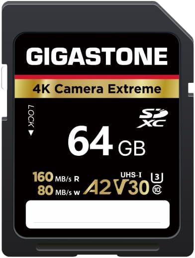 Gigastone 5-Years Data Recovery 64GB SD Card, 4K Camera Extreme, A2 V30 U3