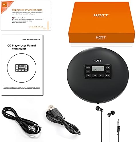 HOTT CD204 Portable CD Player - Personal Compact CD Player with Headphones, Anti-Skip/Shockproof for Home Travel, Black