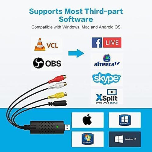 VIXLW Hi8 Capture Card, USB Video Capture Card Device, Audio Video Converter Grabber for RCA to USB-Convert VHS Mini DV
