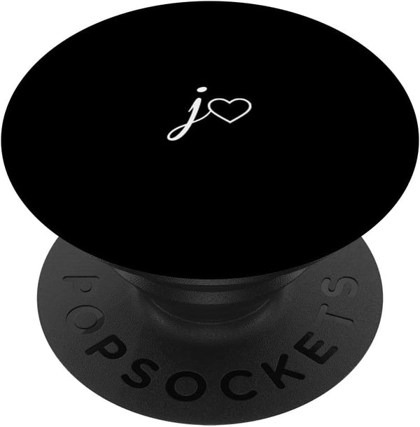 White Initial Letter J Heart Minimalist Black PopSockets Standard Grip