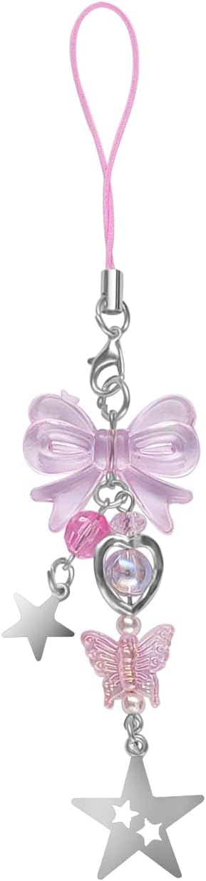 Cute Aesthetic Y2K Phone Charms Strap - 1-4PCS Pink Strawberry Butterfly Star Accessories for Phone Bag Keychain