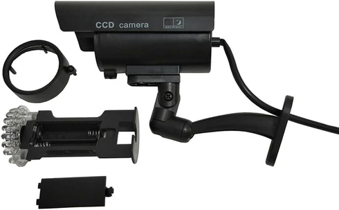 Dummy Security Camera Bullet Fake CCTV System, 4 Pack Indoor Outdoor with Realistic Flashing Lights and Warning Stickers