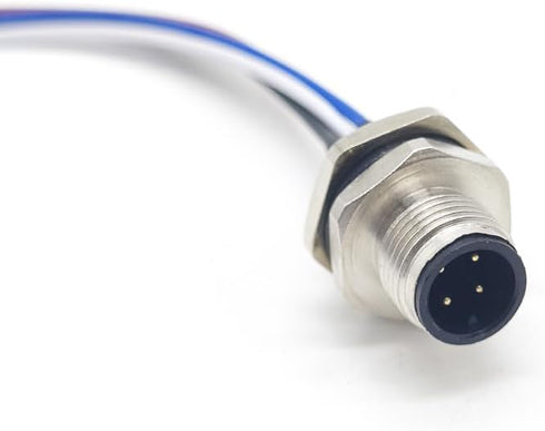M12 4Pin Male Connector Cable, A Coded Straight Back Mount 1M Waterproof Male Aviation Socket IP67