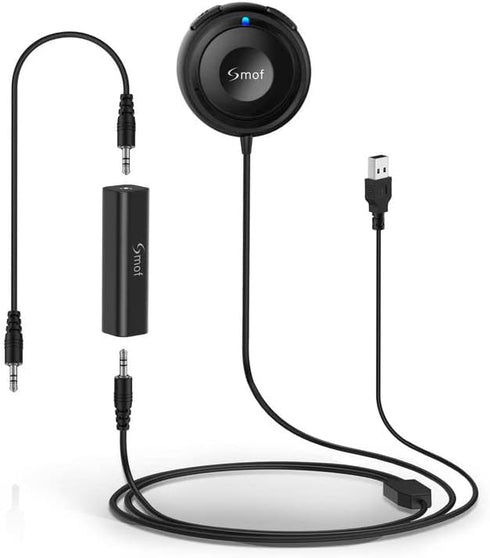 Bluetooth 5.0 Car Kit, AUX Adapter with Ground Loop Noise Isolator for Handsfree Calls and Music Streaming, Voice